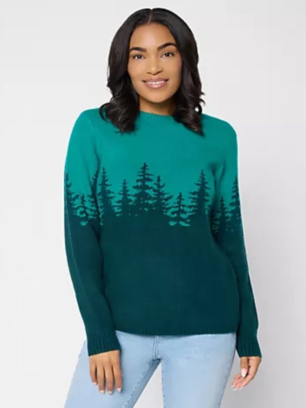 Denim & Co. Crewneck Long-Sleeve Scenic Sweater Size Large - NEW